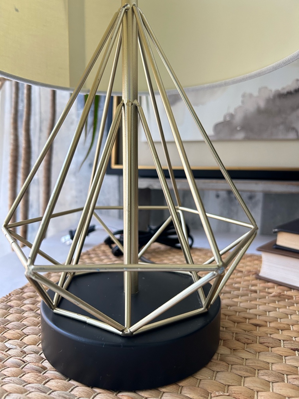 🌴Classy Industrial Gold & Black Geometric Table Lamp W/Shade | USB Port Outlet - Picture 2 of 16